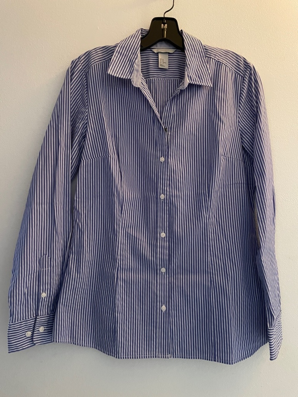 H&M Blue and White Stripe Button-Up Dress Shirt